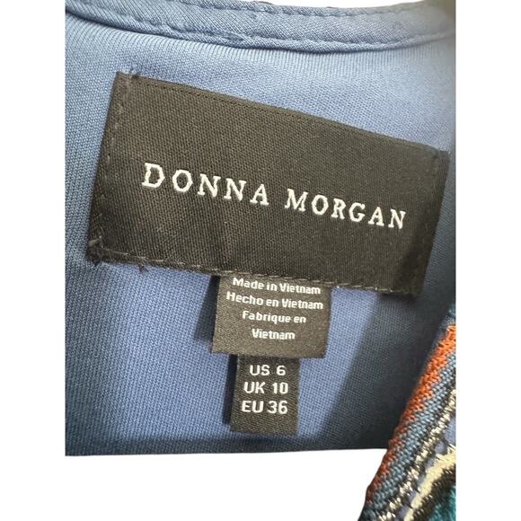 NWT Donna Morgan Nordstrom 6 Blue Rust Zig Zag Crochet Dress Poet Sleeve #5575 - Picture 8 of 16